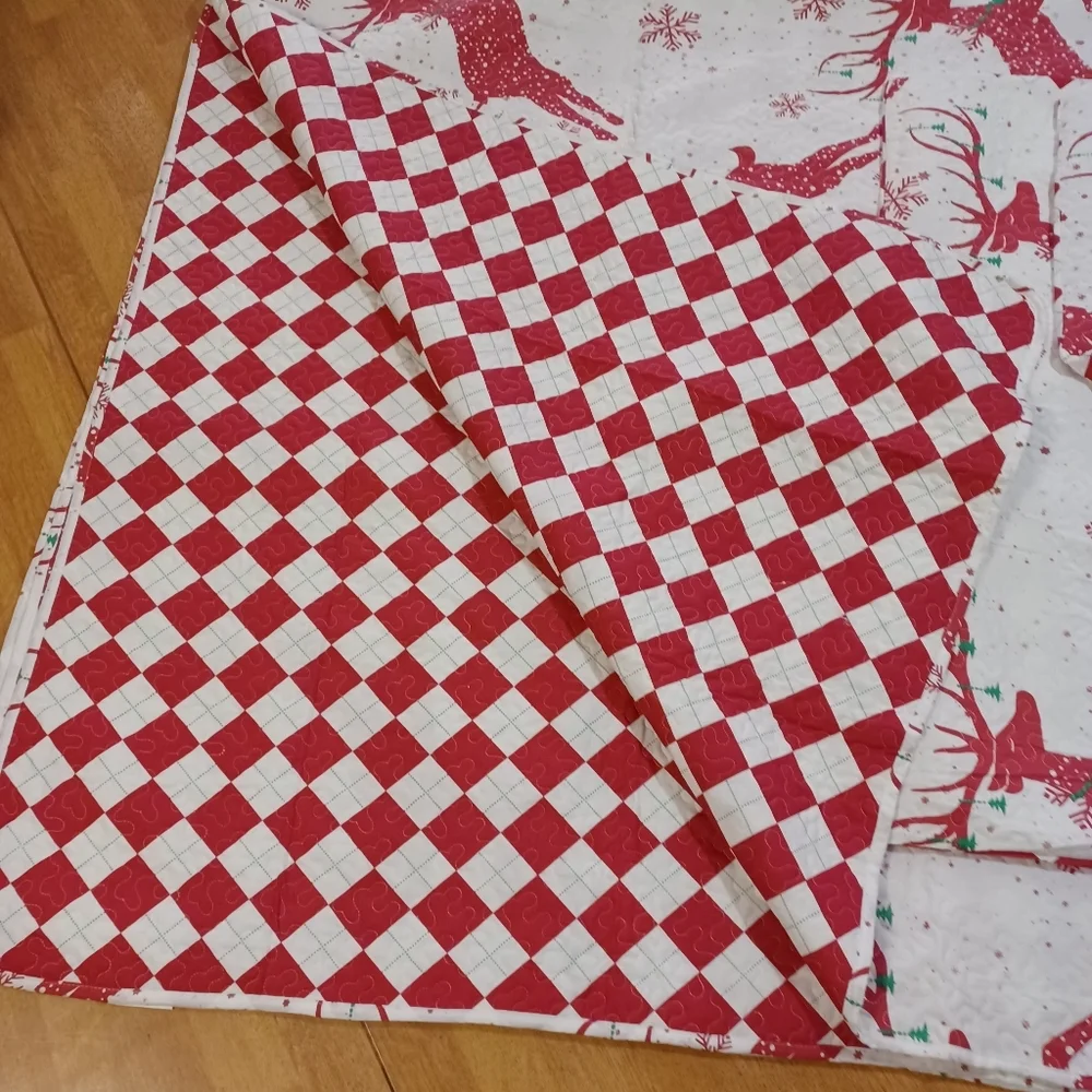 Amgacina king size quilt bedspread and pillow shams set reindeer print reversibl